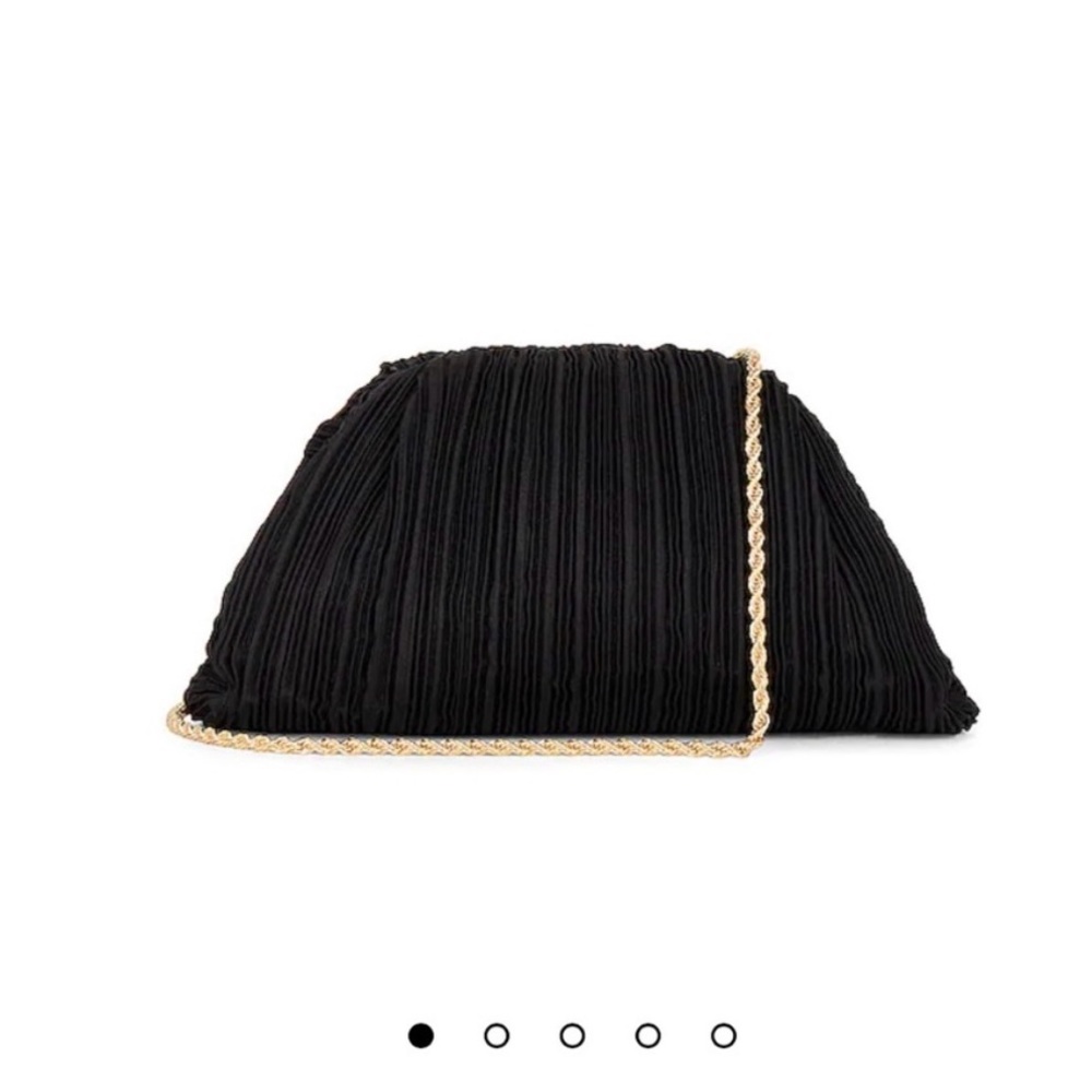 Loeffler Randall Black Pleated Clutch with Gold Chain